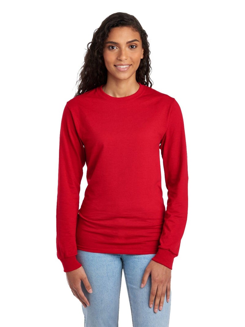 Jerzees Men's Dri-Power Cotton Blend Long Sleeve Tees, Moisture Wicking, Odor Protection, UPF 30+, Sizes S-3X, True Red, Small - Image 1